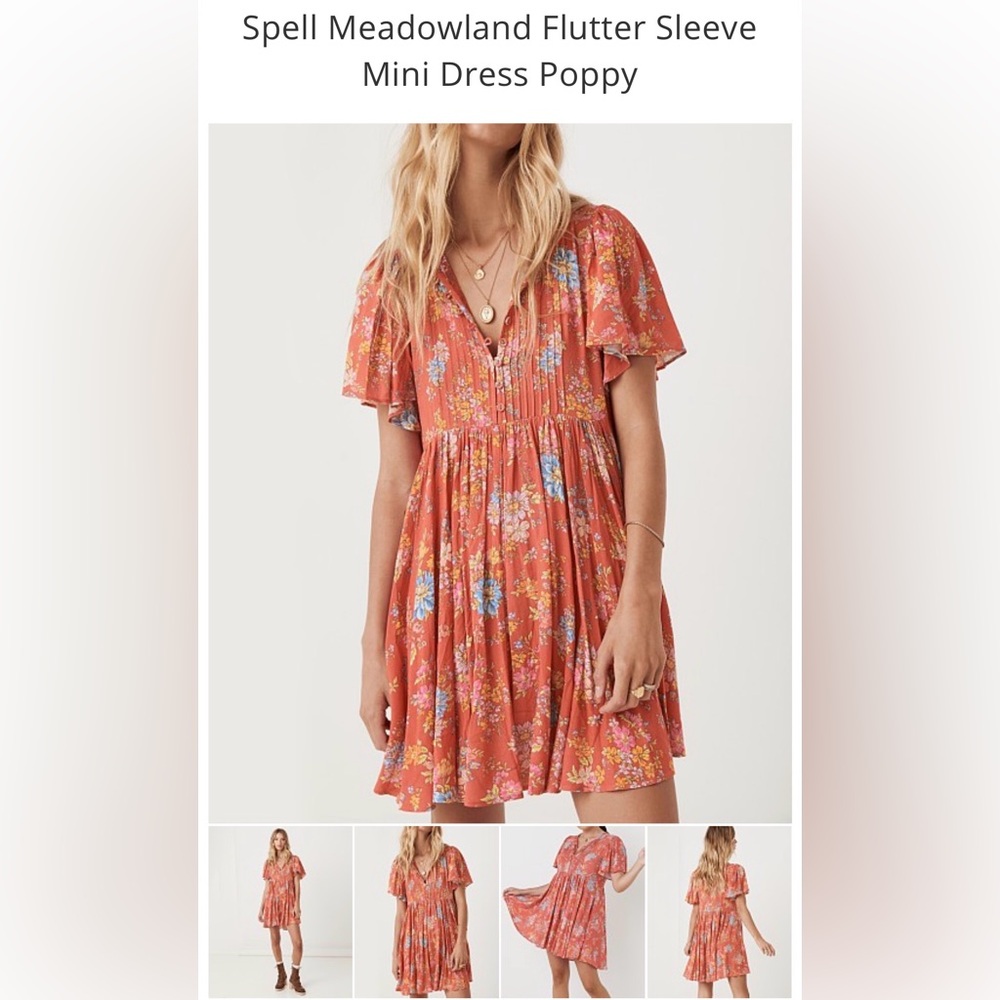 NWOT Spell Meadowland Flutter Sleeve Mini Dress in Poppy Floral XS